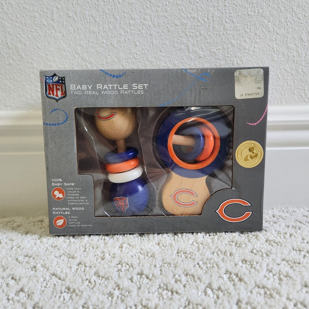 Chicago Bears NFL Baby Rattle Set 2 Real Wood Rattles MasterPieces New